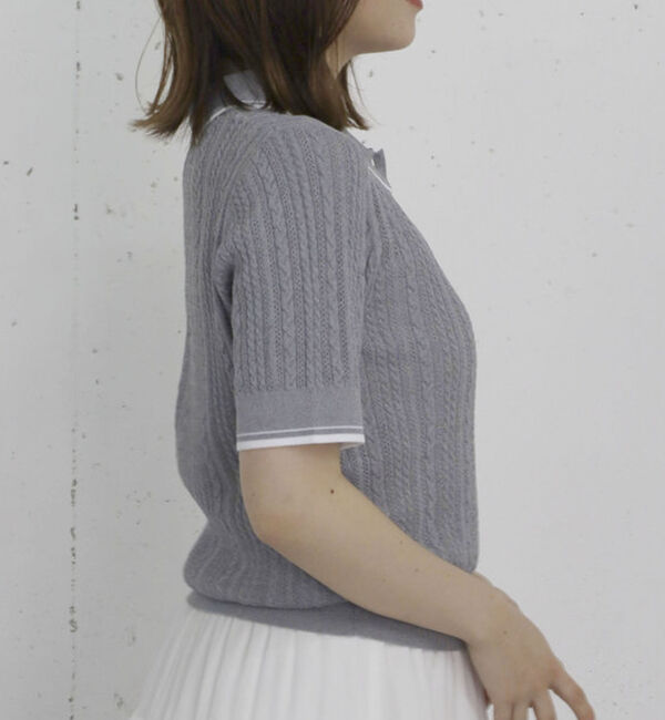 archives「【高機能】配色透かし編みポロニットプルオーバー」|ニット・セーター|