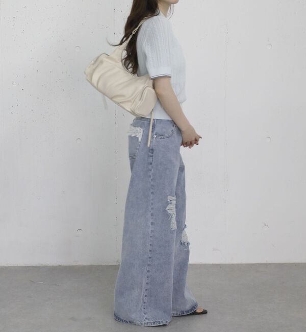 archives「【高機能】配色透かし編みポロニットプルオーバー」|ニット・セーター|