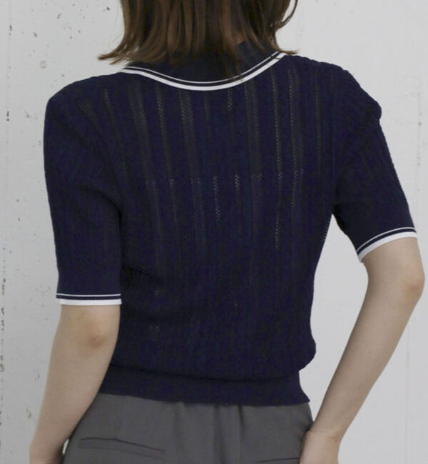 archives「【高機能】配色透かし編みポロニットプルオーバー」|ニット・セーター|