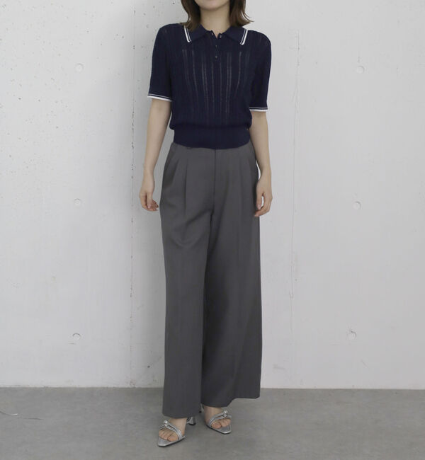 archives「【高機能】配色透かし編みポロニットプルオーバー」|ニット・セーター|