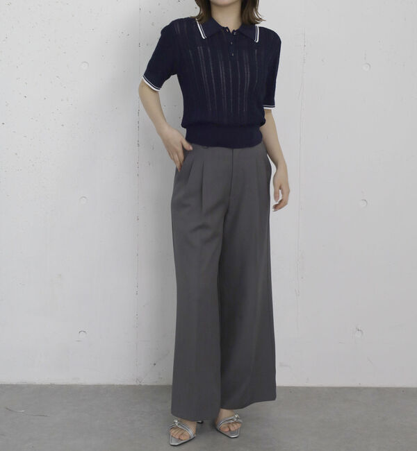 archives「【高機能】配色透かし編みポロニットプルオーバー」|ニット・セーター|