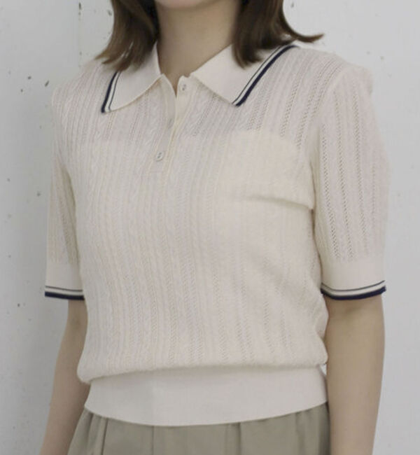 archives「【高機能】配色透かし編みポロニットプルオーバー」|ニット・セーター|