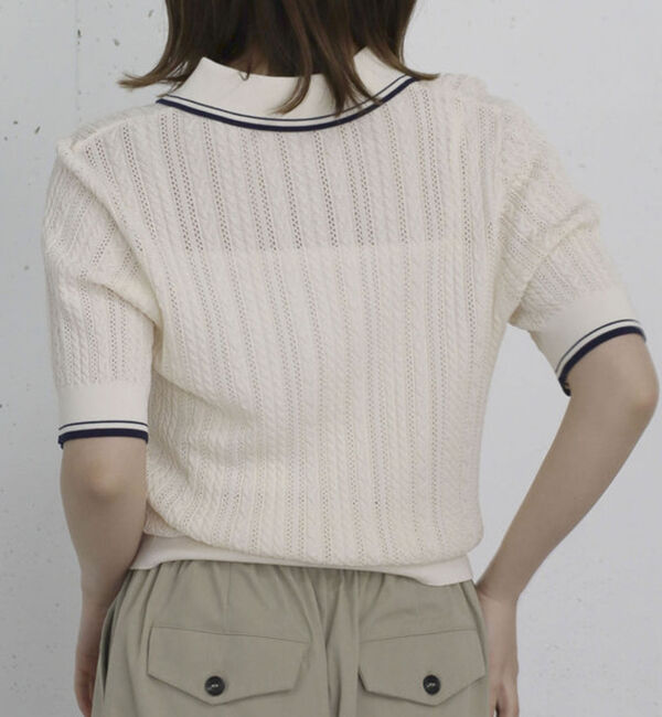 archives「【高機能】配色透かし編みポロニットプルオーバー」|ニット・セーター|