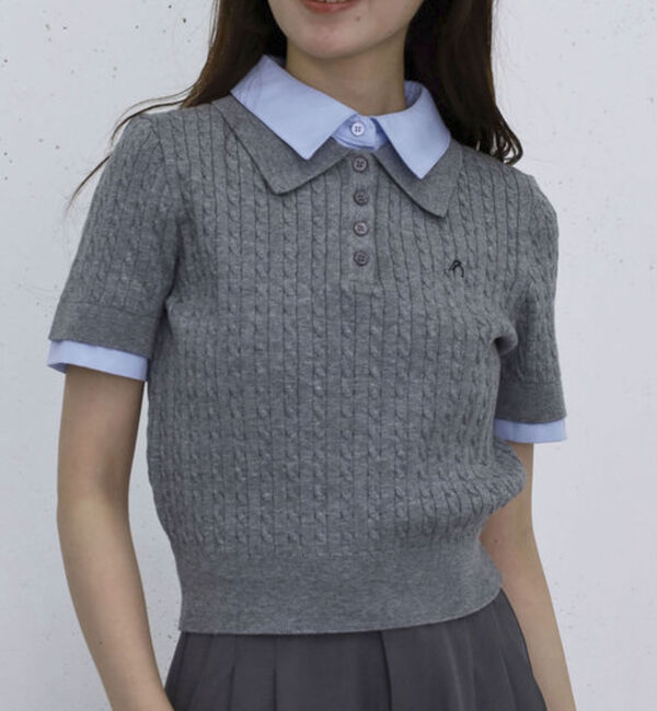 archives「シャツレイヤードハーフスリーブケーブルニットプルオーバー」|ニット・セーター|