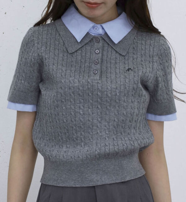 archives「シャツレイヤードハーフスリーブケーブルニットプルオーバー」|ニット・セーター|