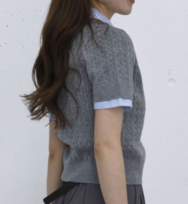 archives「シャツレイヤードハーフスリーブケーブルニットプルオーバー」|ニット・セーター|