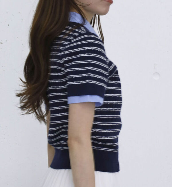 archives「シャツレイヤードハーフスリーブケーブルニットプルオーバー」|ニット・セーター|