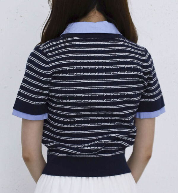 archives「シャツレイヤードハーフスリーブケーブルニットプルオーバー」|ニット・セーター|