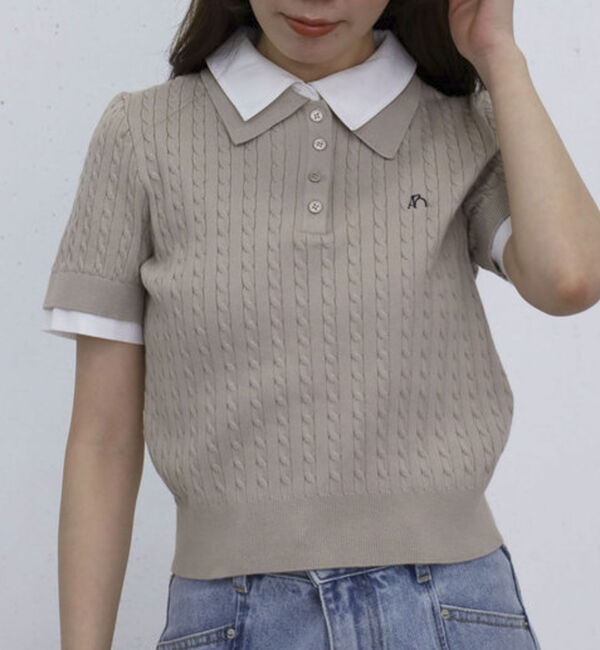 archives「シャツレイヤードハーフスリーブケーブルニットプルオーバー」|ニット・セーター|