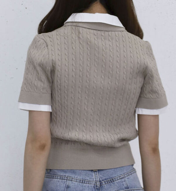 archives「シャツレイヤードハーフスリーブケーブルニットプルオーバー」|ニット・セーター|