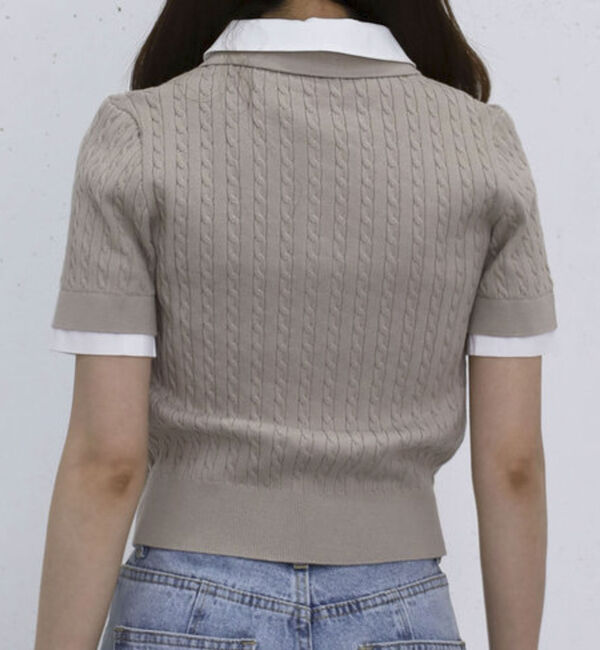 archives「シャツレイヤードハーフスリーブケーブルニットプルオーバー」|ニット・セーター|