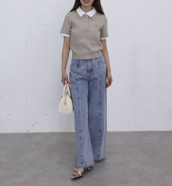 archives「シャツレイヤードハーフスリーブケーブルニットプルオーバー」|ニット・セーター|