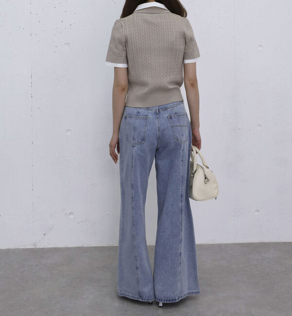 archives「シャツレイヤードハーフスリーブケーブルニットプルオーバー」|ニット・セーター|