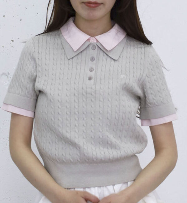 archives「シャツレイヤードハーフスリーブケーブルニットプルオーバー」|ニット・セーター|