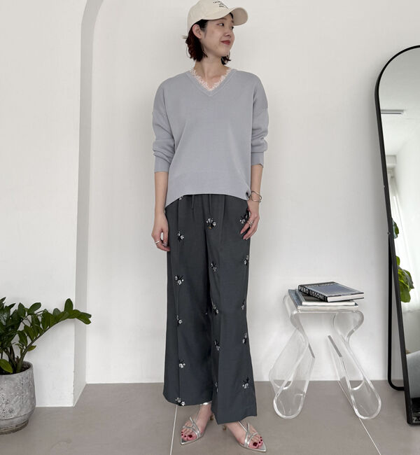 Doux archives「衿レースＶネックニットプルオーバー」|ニット・セーター|