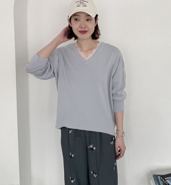 Doux archives「衿レースＶネックニットプルオーバー」|ニット・セーター|