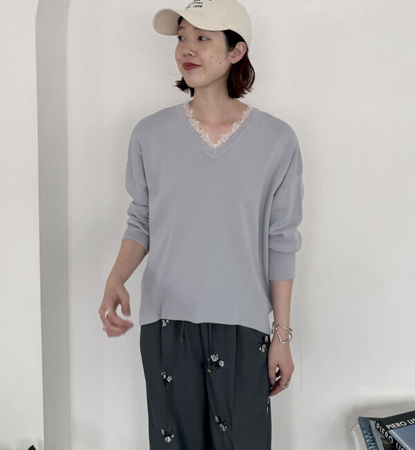 Doux archives「衿レースＶネックニットプルオーバー」|ニット・セーター|