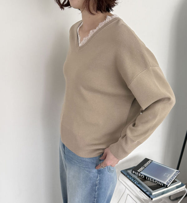 Doux archives「衿レースＶネックニットプルオーバー」|ニット・セーター|