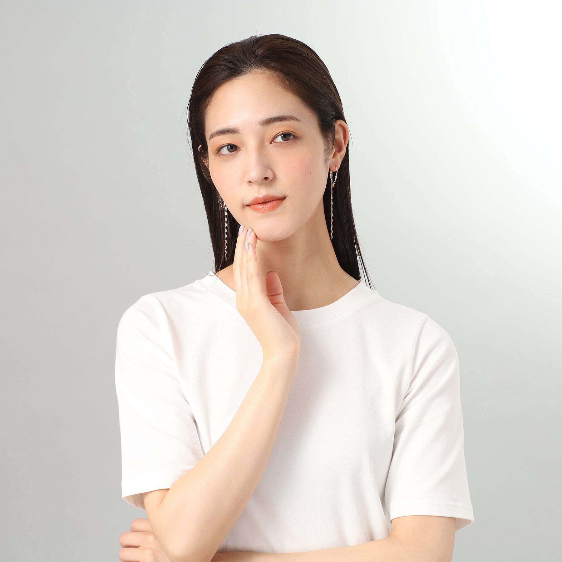 COCOSHNIK「K10グリームカットアズキチェーンフープ スタッドピアス」|ピアス|