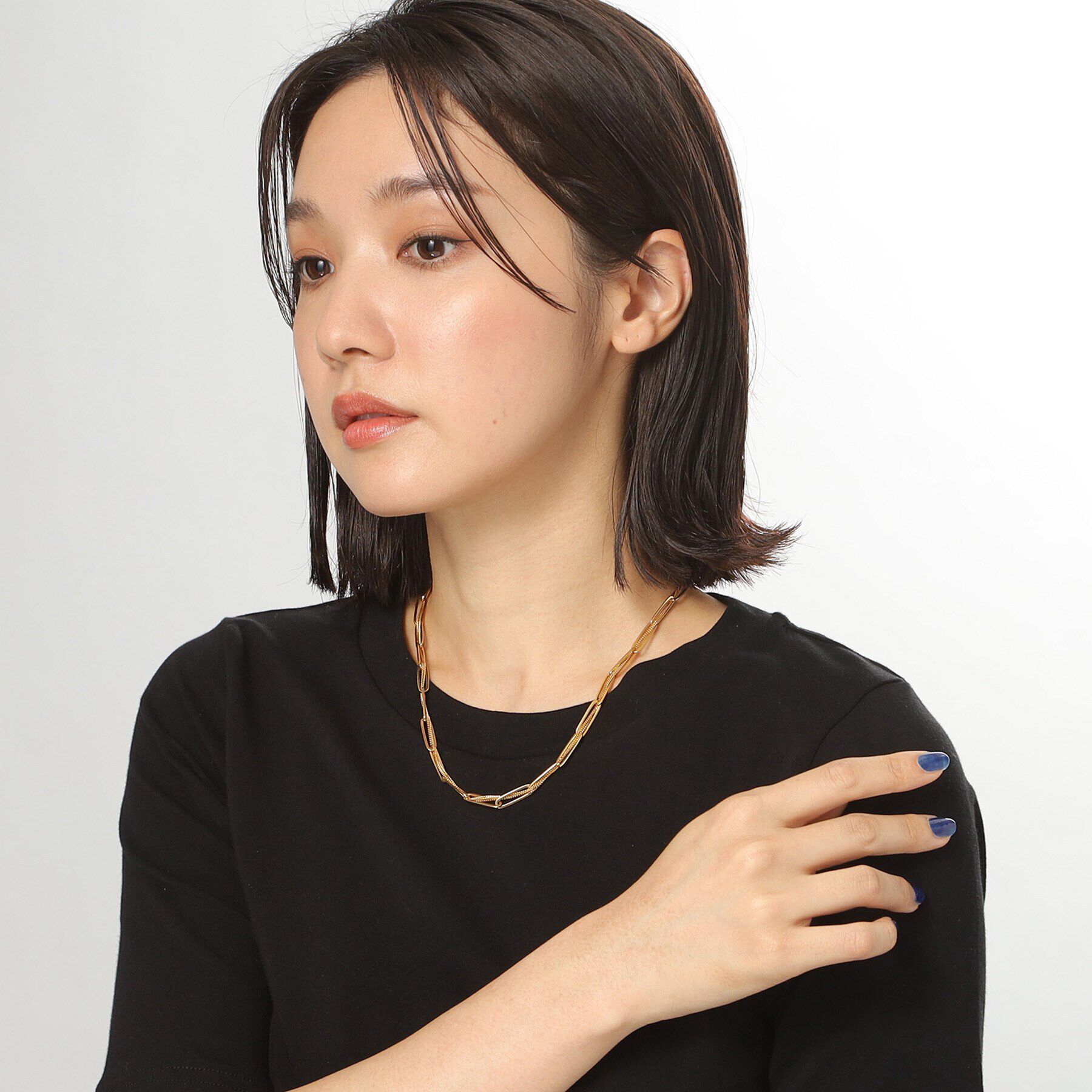 COCOSHNIK ONKITSCH「シルバー ミックスチェーン フラットカーブ スルー ネックレス GP」|ネックレス|