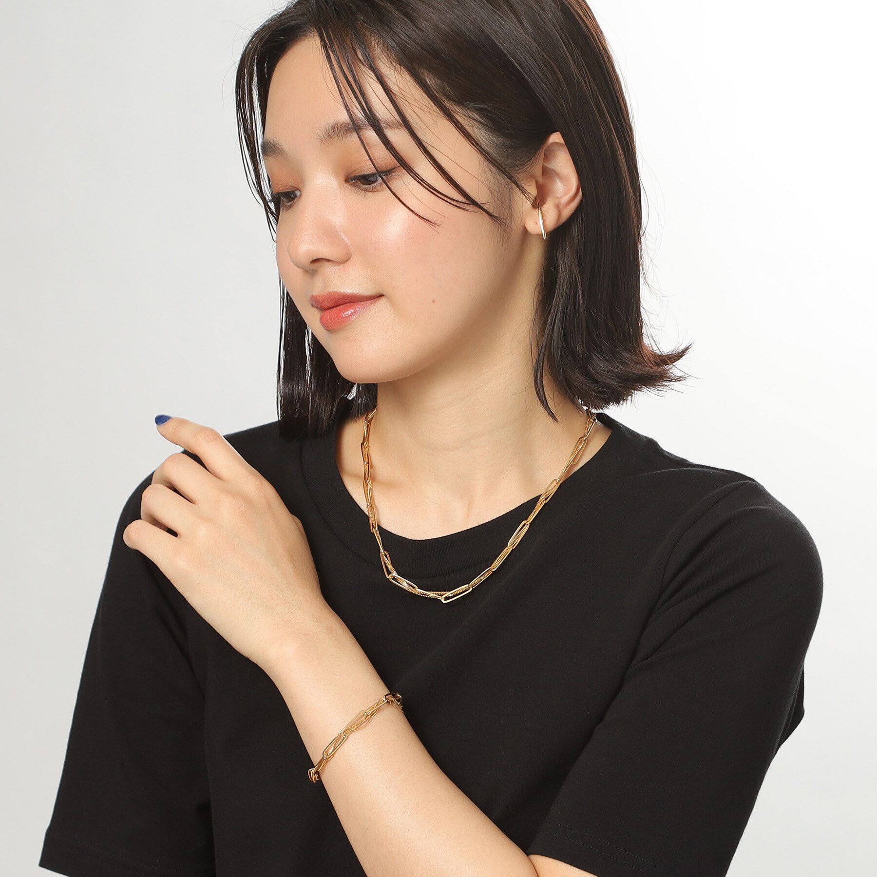 COCOSHNIK ONKITSCH「シルバー ミックスチェーン フラットカーブ スルー ブレスレット GP」|ブレスレット・バングル|