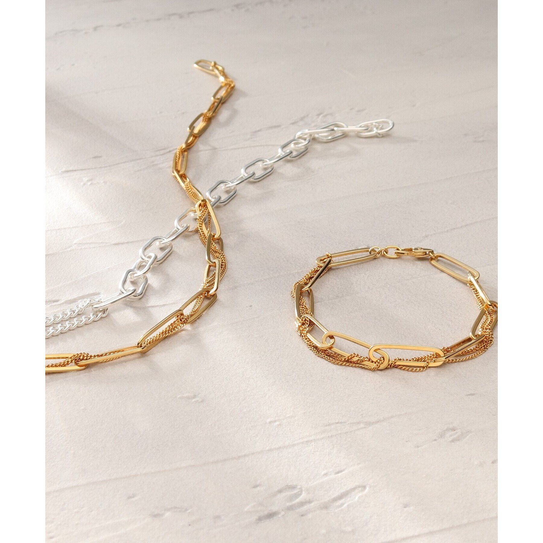 COCOSHNIK ONKITSCH「シルバー ミックスチェーン フラットカーブ スルー ブレスレット GP」|ブレスレット・バングル|