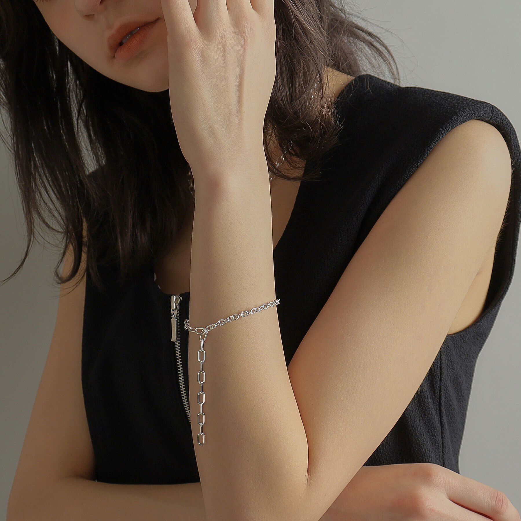 COCOSHNIK ONKITSCH「シルバー ハンギングミックスケーブルチェーン ブレスレット」|ブレスレット・バングル|