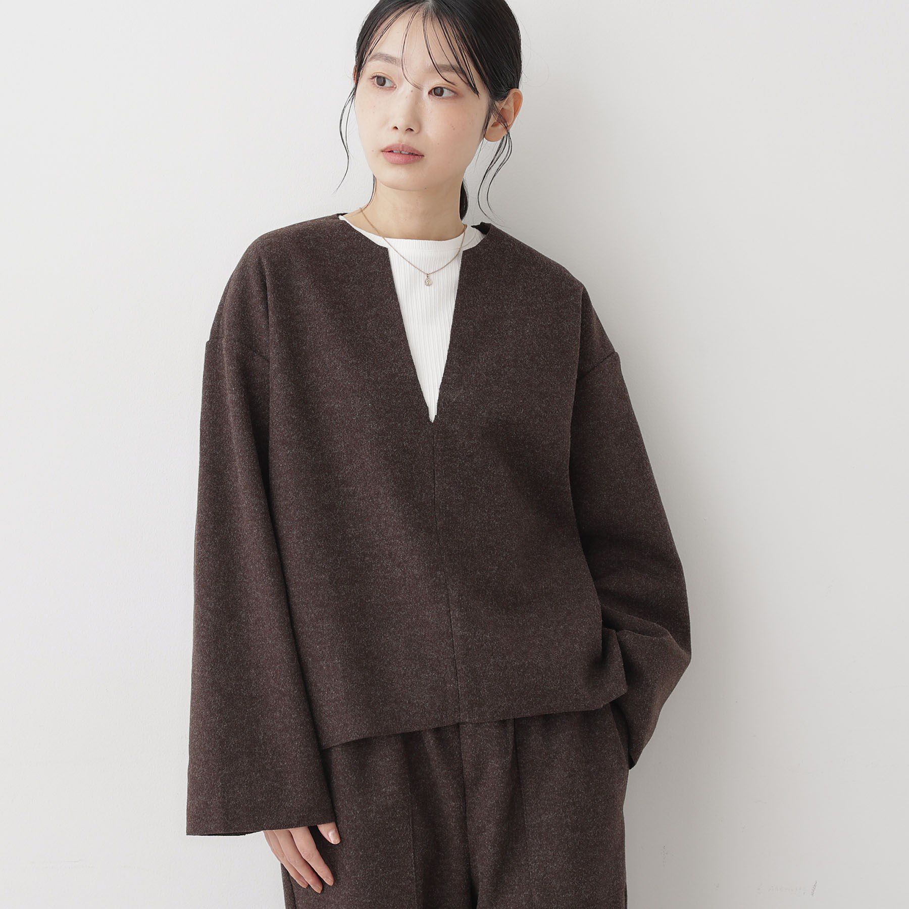 Dessin「【セットアップ可/洗える】Vネックメルトンジャージ」|シャツ・ブラウス|