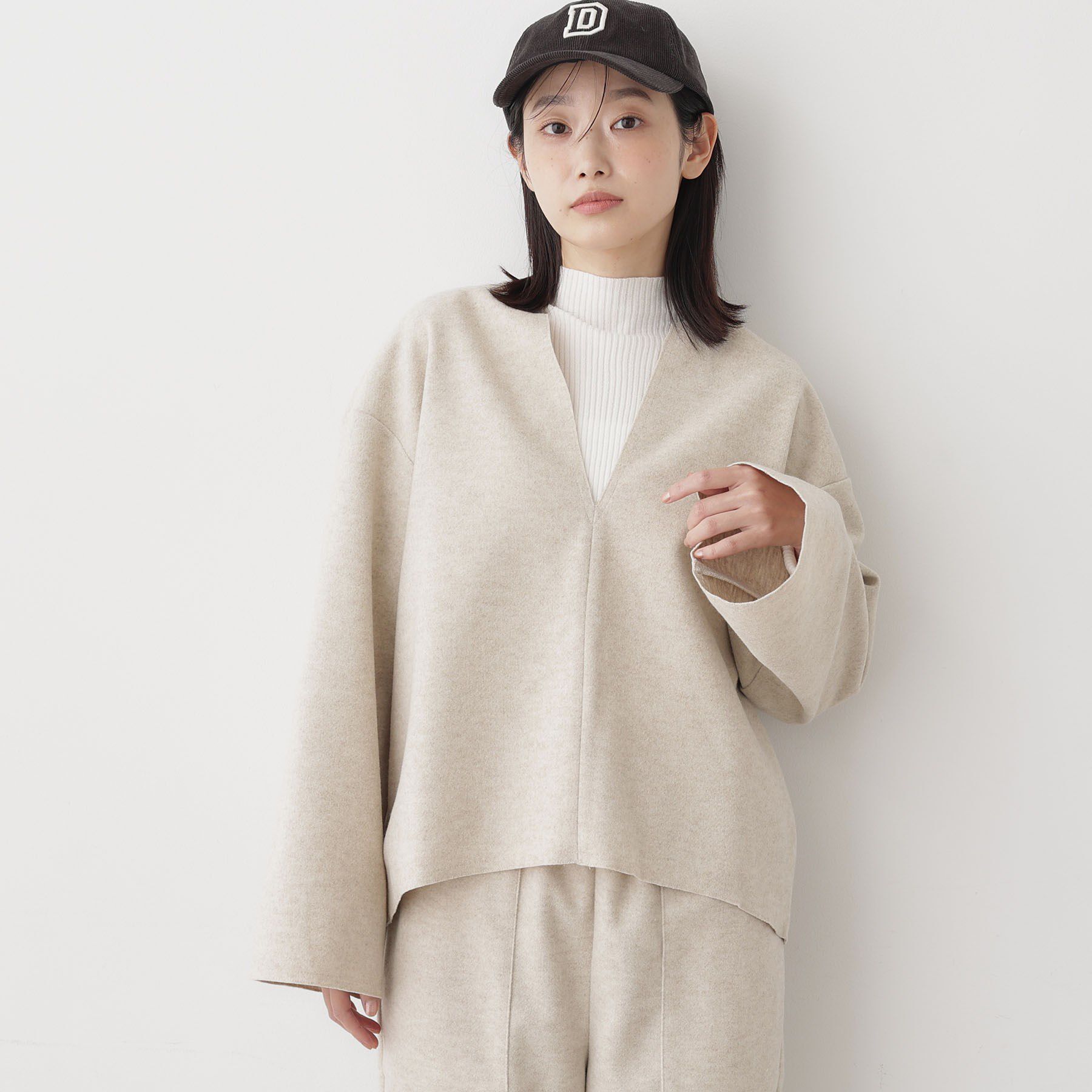 Dessin「【セットアップ可/洗える】Vネックメルトンジャージ」|シャツ・ブラウス|