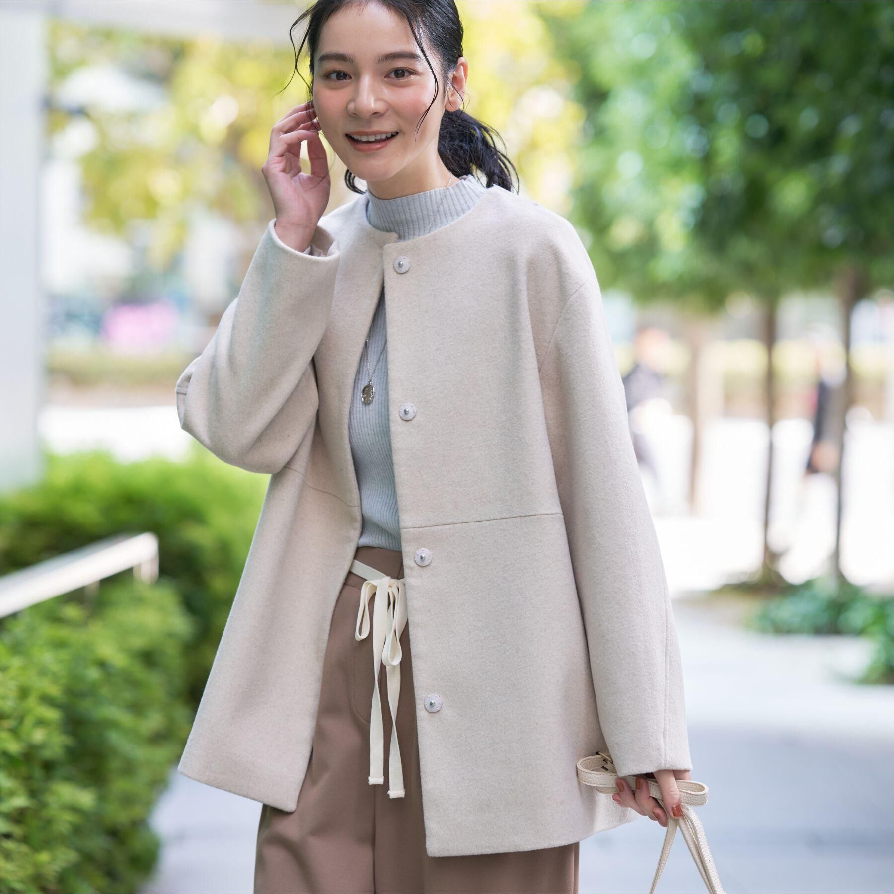 Dessin「ウール混クルーネックコート」|ノーカラーコート|