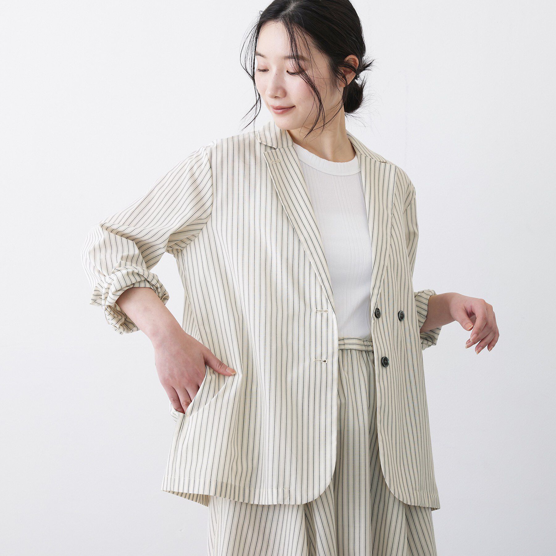 Dessin「【セットアップ可/洗える】ストライプシャツジャケット」|テーラードジャケット|