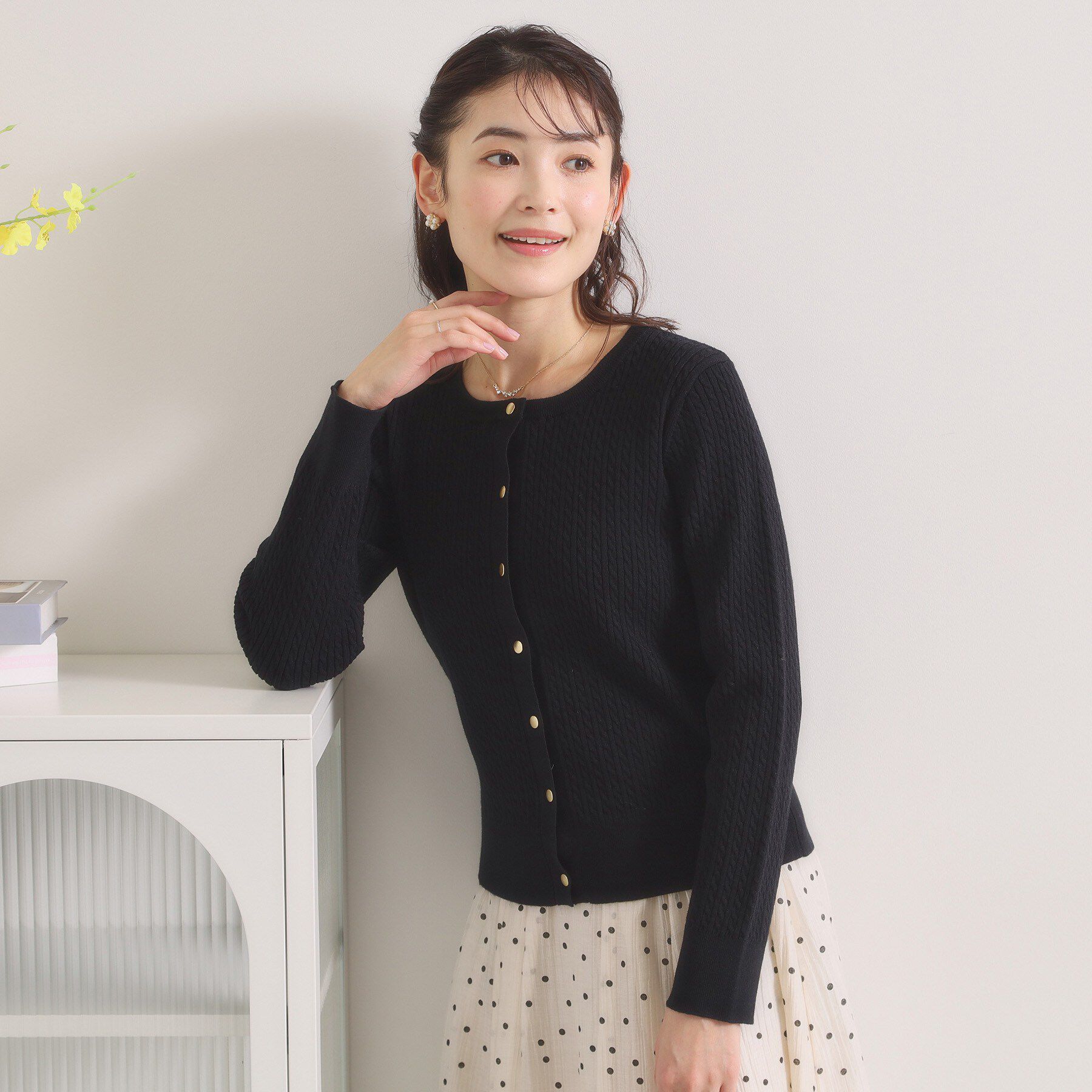 ITS&rsquo;DEMO「【手洗い可】ミニケーブルニットカーディガン」|カーディガン|ブラック(019)