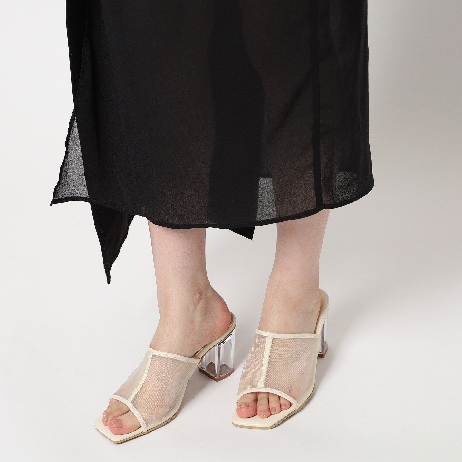 ESPERANZA「チュールメッシュクリアヒールミュール」|サンダル|