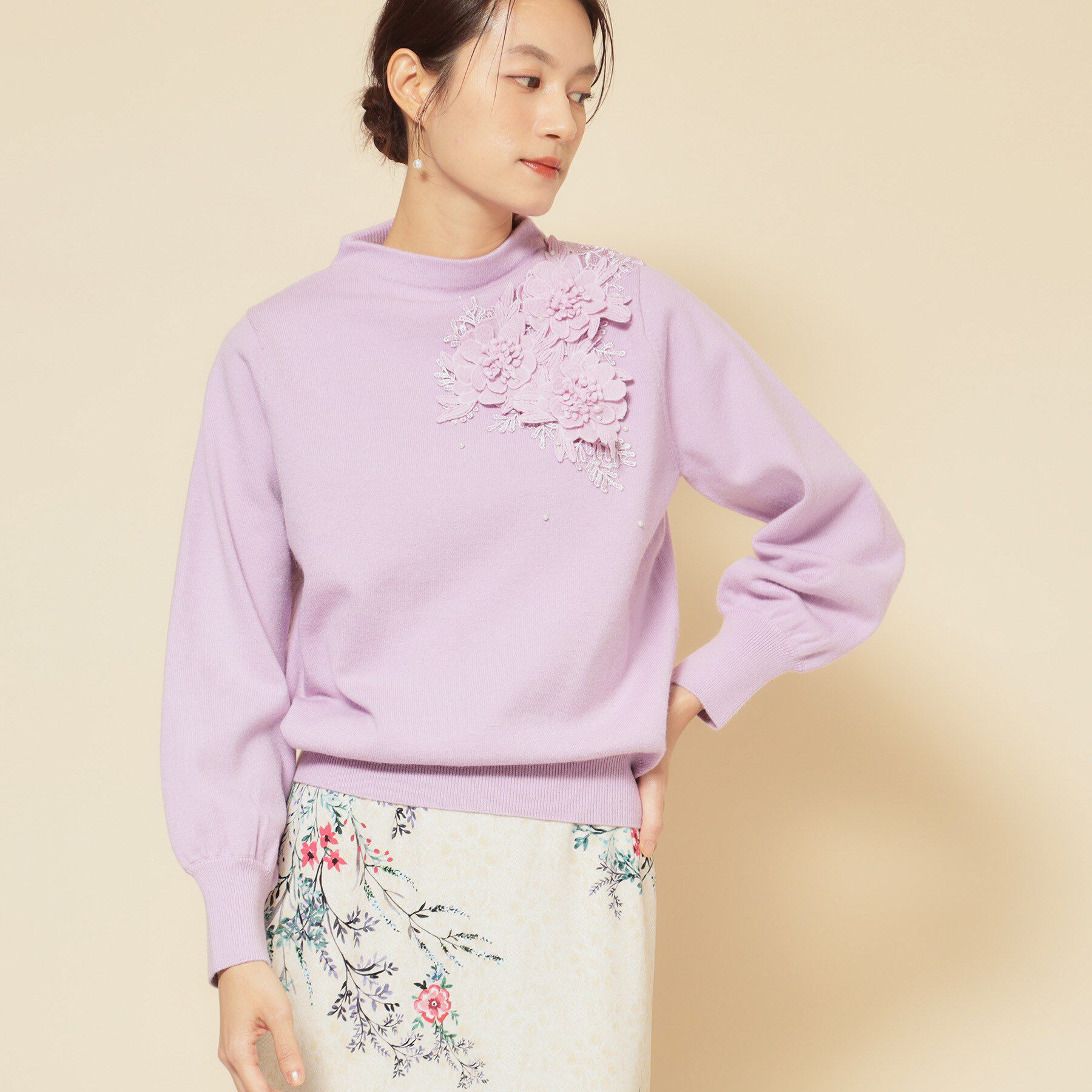 SunaUna「【洗える】ケミカルレースニット」|ニット・セーター|パープル(081)