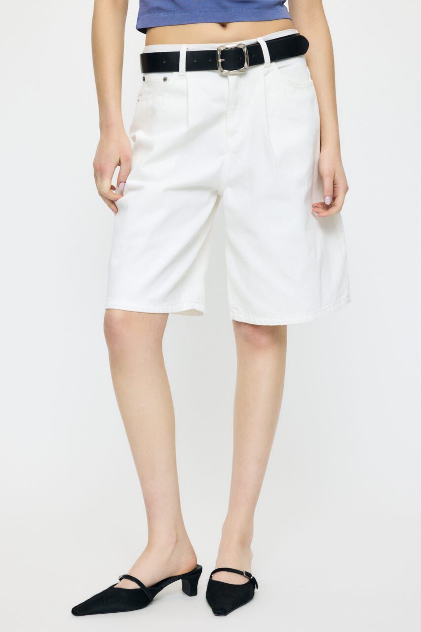 MOUSSY「TUCKED COCOON BERMUDA ショーツ」|デニム|O/WHT1