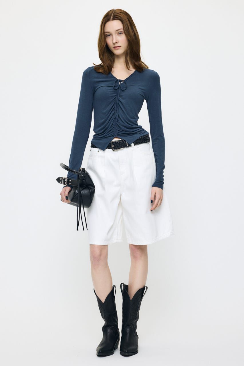 MOUSSY「TUCKED COCOON BERMUDA ショーツ」|デニム|