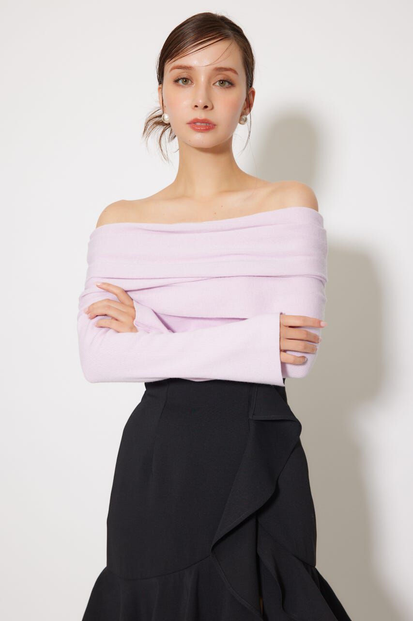 rienda「オフショルギャザーニットトップス」|ニット・セーター|