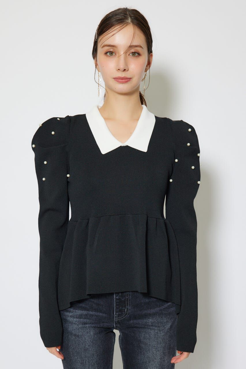 rienda「パール付きペプラムニットトップス」|ニット・セーター|