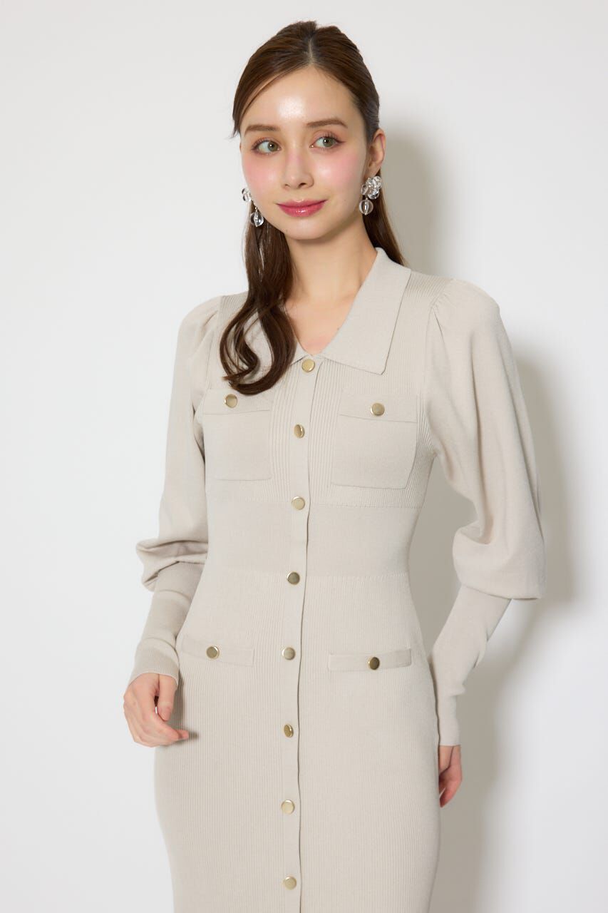 rienda「パフロングスリーブニットタイトワンピース」|ワンピース|