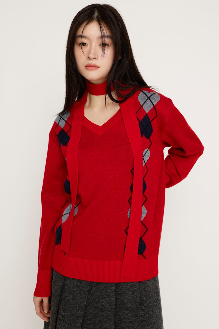 SLY「ARGYLE JQ トップス」|ニット・セーター|RED