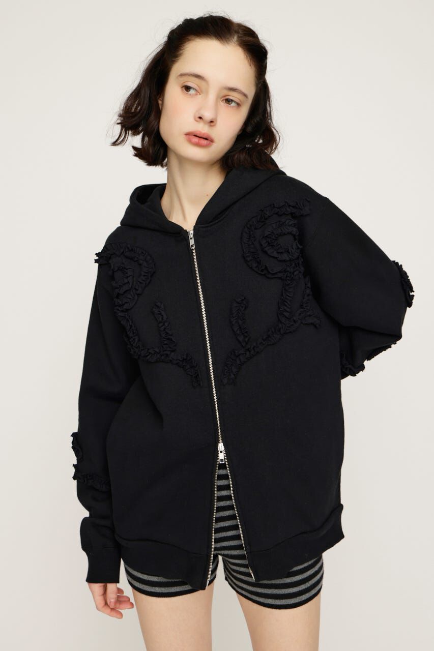SLY「FRILL ZIP UP HOODIE」|パーカー|BLK