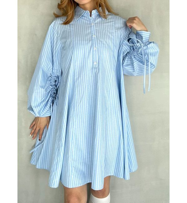 CALNAMUR「SHIRTS&times;SHIRRING MINI OP SET/シャツ&times;シャーリングミニワンピースセット」|ワンピース|