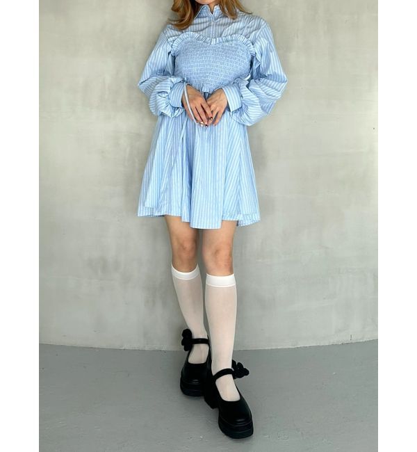 CALNAMUR「SHIRTS&times;SHIRRING MINI OP SET/シャツ&times;シャーリングミニワンピースセット」|ワンピース|