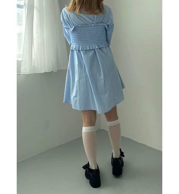 CALNAMUR「SHIRTS&times;SHIRRING MINI OP SET/シャツ&times;シャーリングミニワンピースセット」|ワンピース|