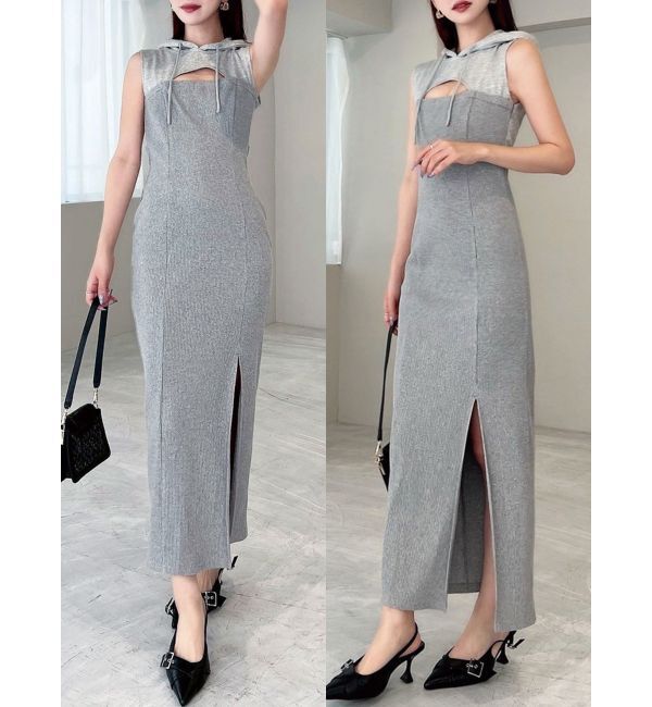 RESEXXY「カットアウトフーディワンピース」|ワンピース|グレー