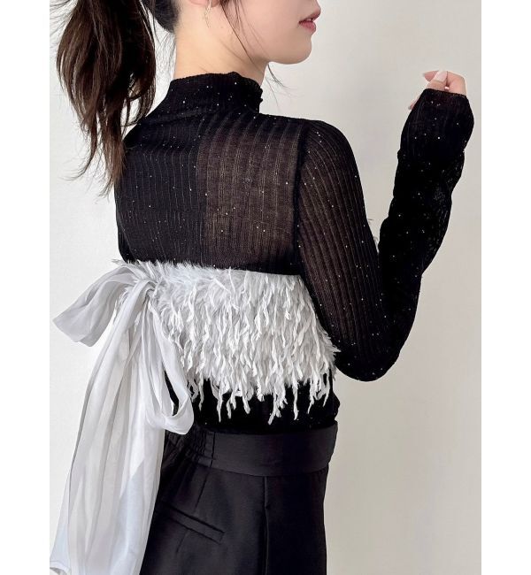 dazzlin「ハイネックミニスパンコールシアーニット」|ニット・セーター|ブラック