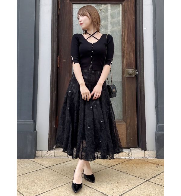 dazzlin「ハーフスリーブレイヤードカーデトップス」|ニット・セーター|