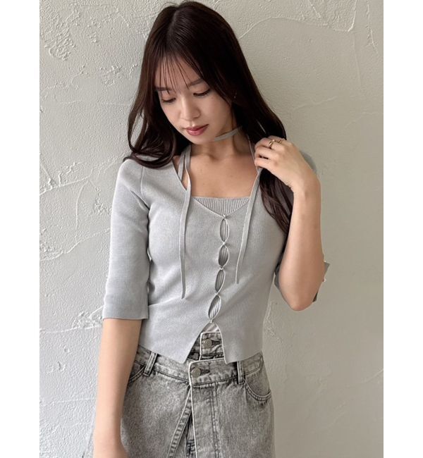 dazzlin「ハーフスリーブレイヤードカーデトップス」|ニット・セーター|