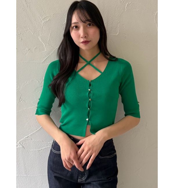 dazzlin「ハーフスリーブレイヤードカーデトップス」|ニット・セーター|