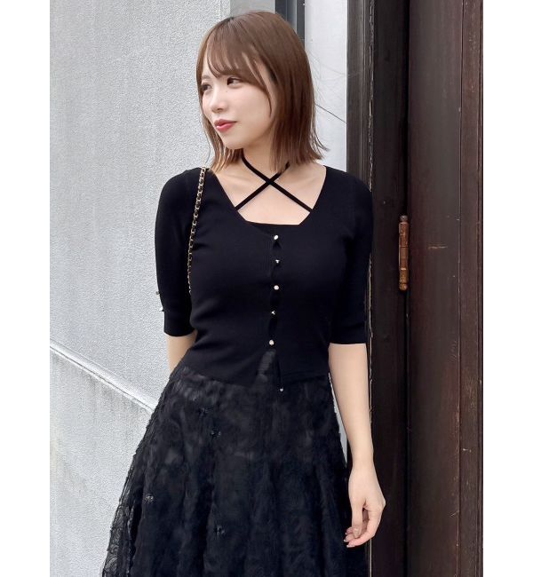 dazzlin「ハーフスリーブレイヤードカーデトップス」|ニット・セーター|